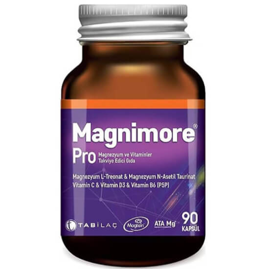 Magnimore Pro 90 kapsül takviye, 1500 mg Magtein, 705 mg ATA-Mg, C 60 mg, B6 10 mg, D3 25 µg, 90 kapsül- 1