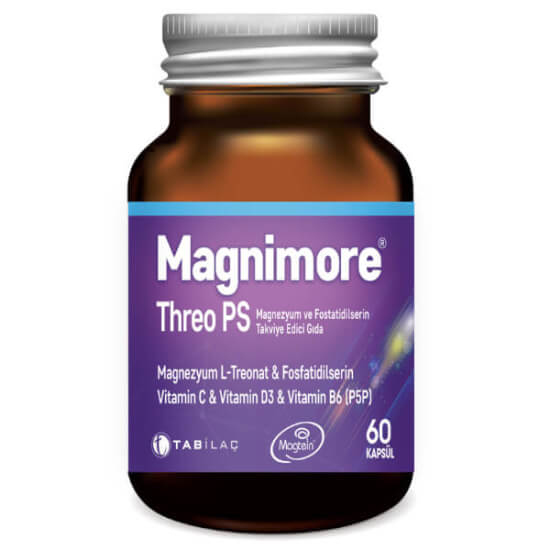 Magnimore Threo PS 60 kapsül takviye edici gıda Magtein 1541,7 mg fosfatidilserin 201 mg C B6 D3 içerir- 1