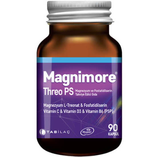Magnimore Threo PS 90 kapsül bitkisel takviye 90 kapsül Magtein magnezyum L-treonat Sharp PS fosfatidilserin C B6 D3- 1