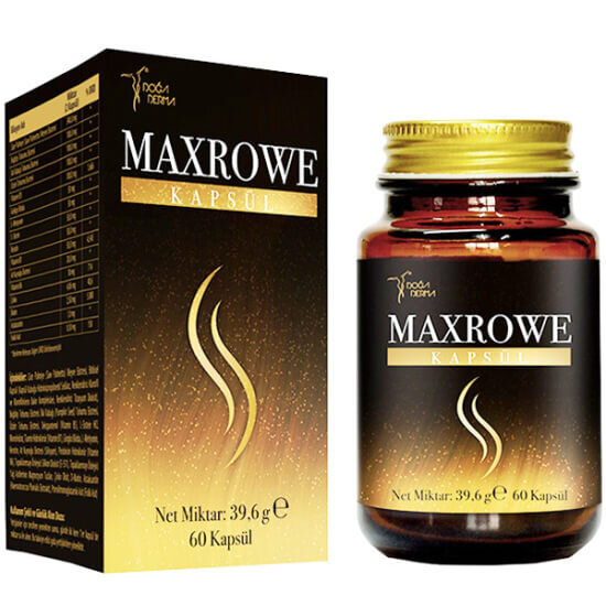 Maxrowe 60 kapsül keratin biotin gingko biloba içeren gıda takviyesi kutu ve şişe ürün görseli- 1