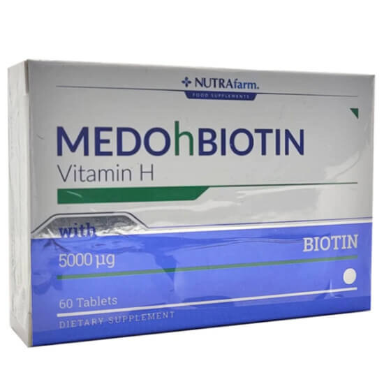 Medohbiotin Biotin 5 mg 60 tablet biotin takviyesi kutu ürünü, saç cilt mukoza enerji ve makrobesin metabolizmasına destek- 1