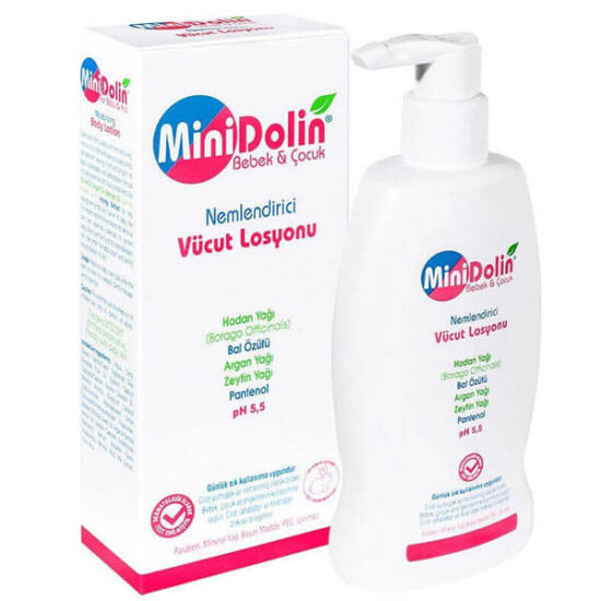 Minidolin bebek çocuk nemlendirici vücut losyonu 250 ml hodan yağı bal özütü argan zeytin yağı pantenol pH 5,5- 1