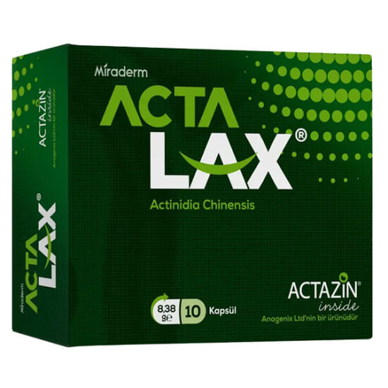 Miraderm Actalax 10 kapsül kutu ambalaj, pratik kapsül form, paket içeriği 10 kapsül, Miraderm bitkisel ürün- 1