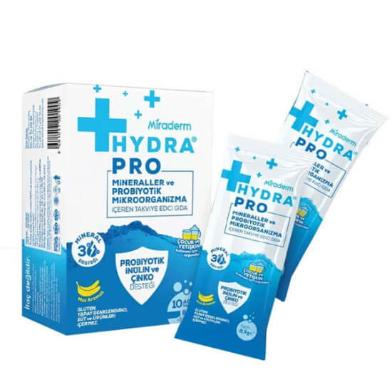 Miraderm Hydra Pro Mineral ve Probiyotik 10 saşe, mineral destekli probiyotik takviyesi, pratik tek kullanımlık saşe- 1