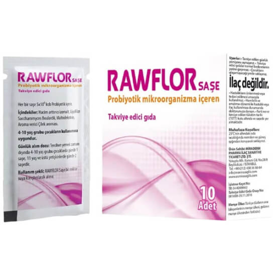 Miraderm Rawflor Probiyotik 10 saşe kutu görseli, pratik günlük probiyotik takviyesi, saşe form- 1