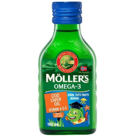 Möllers Omega 3 balık yağı 150 ml tutti frutti aromalı sıvı, 585 mg omega 3 EPA 185 mg DHA 275 mg A D3 E vitaminli- 1