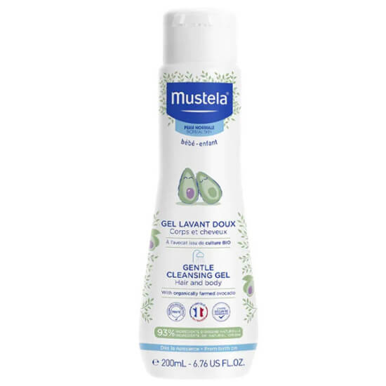 Mustela Gentle Cleansing Gel 200 ml yenidoğan şampuanı jel, bebek çocuk saç ve vücut temizliği, göz yakmaz nazik bakım- 1