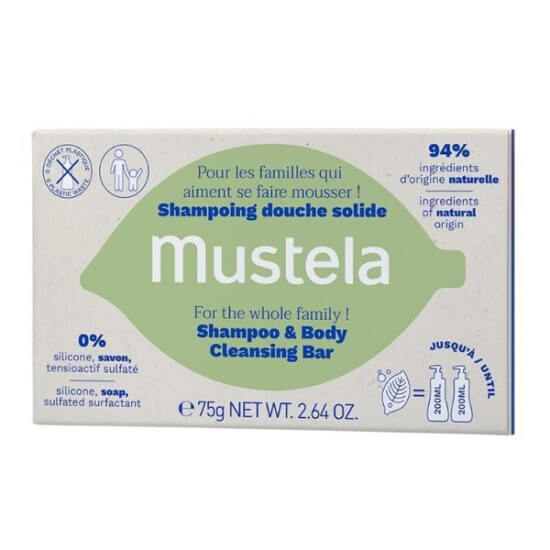 Mustela Şampuan ve Vücut Temizleme Barı 75 gr katı şampuan, avokado yağı ve organik zeytinyağı, kokusuz %94 doğal- 1
