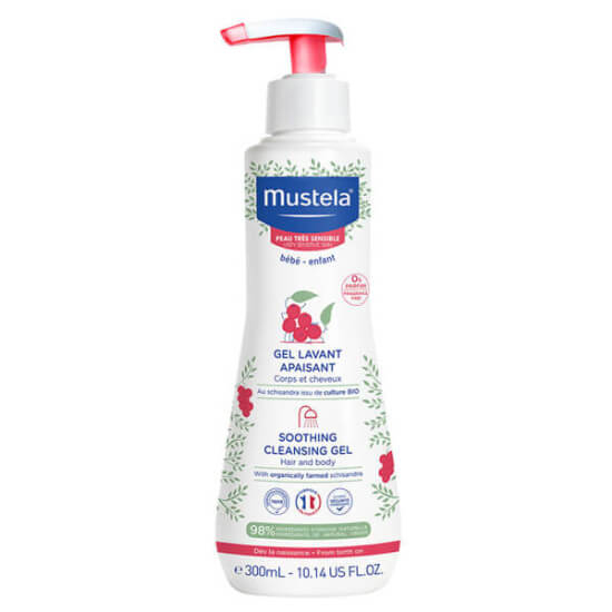 Mustela Soothing Cleansing Gel 300 ml bebek şampuanı, göz yakmayan, nazik temizleyici, saç ve vücut için, kızarıklık azaltmaya- 1