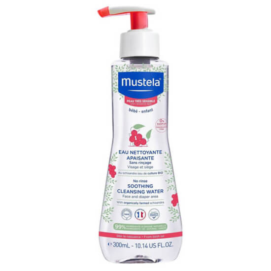 Mustela Soothing Cleansing Water 300 ml durulanmayan bebek temizleme suyu yüz ve bez bölgesi için hassas cilt- 1