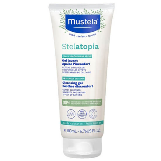 Mustela Stelatopia Cleansing Gel 200 ml bebek ve çocuklar için durulanan temizleyici jel, kuruluk karşıtı nemlendirici bakım- 1
