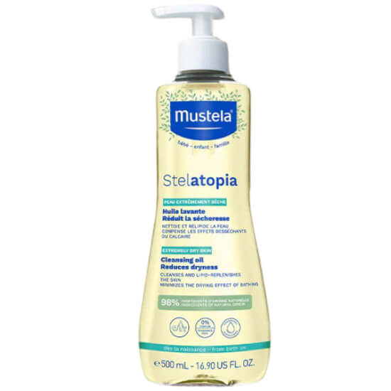 Mustela Stelatopia Temizleme Yağı 500 ml parfümsüz yağ bazlı temizleyici kuru çok kuru ciltler için kremsi köpük- 1