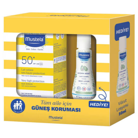 Mustela SPF 50+ çok yüksek korumalı güneş losyonu 100 ml ve Hydra Bebe organik avokadolu nemlendirici 50 ml set- 1