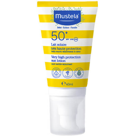 Mustela SPF 50+ çok yüksek korumalı bebek çocuk yüz güneş losyonu 40 ml pompalı şişe UVA UVB koruma- 1
