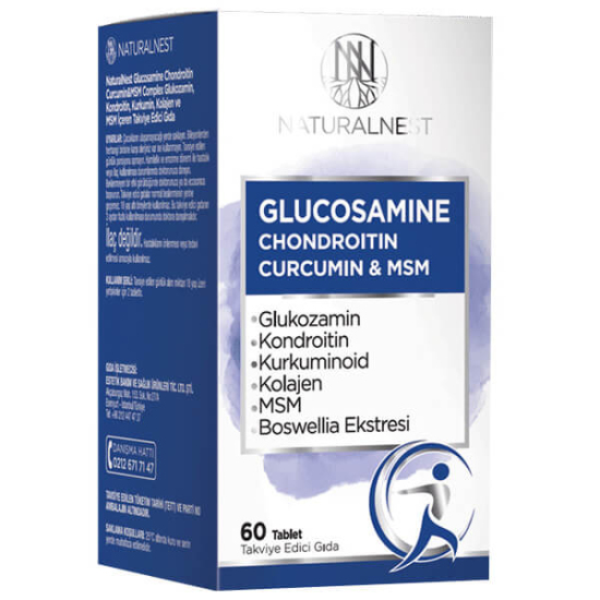 Naturalnest Glucosamine Chondroitin Curcumin MSM 60 tablet 1500 mg glukozamin 800 mg kondroitin boswellia tip II kolajen- 1