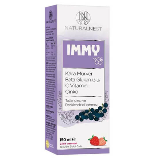 Naturalnest Immy Şurup 150 ml kara mürver, 5 ml’de 50 mg kara mürver, 80 mg C vitamini, 50 mg beta glukan, 7,5 mg çinko- 1