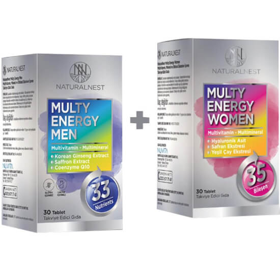 Naturalnest Multy Energy Aile Paketi 2x30 tablet Women Men multivitamin mineral C D3 çinko demir magnezyum Q10 ginseng- 1