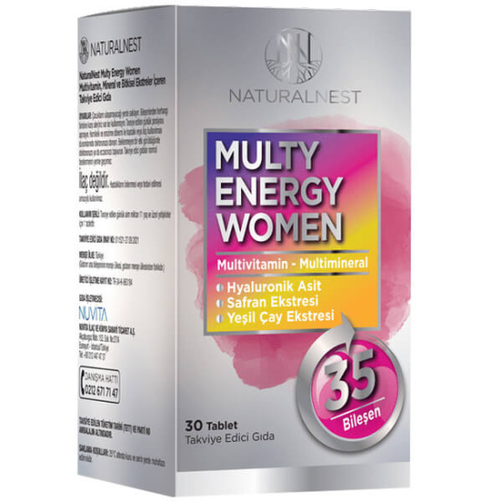 Naturalnest Multy Energy Women 30 tablet kadınlara özel multivitamin B6 D3 C vitamini demir kalsiyum çinko hyaluronik asit- 1