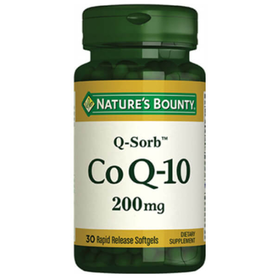 Nature's Bounty CoQ10 200 mg 30 kapsül gıda takviyesi, Q-Sorb koenzim Q10 200 mg içeren ürün kutusu- 1
