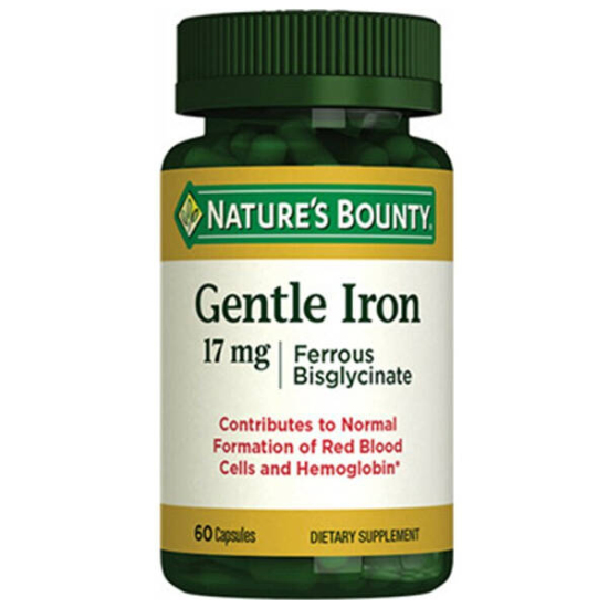 Nature's Bounty Gentle Iron 17 mg 60 kapsül demir folik asit 400 mcg C vitamini 80 mg B12 8 mcg nazik formül- 1