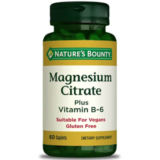 Nature's Bounty Magnesium Citrate Plus Vitamin B6 60 kapsül takviye, kapsül başına 200 mg magnezyum sitrat ve 3 mg B6- 1