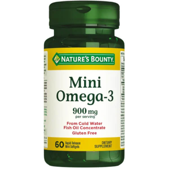 Nature's Bounty Mini Omega 3 900 mg 60 softjel balık yağı, 2 kapsülde 592 mg EPA 232 mg DHA içeren takviye- 1