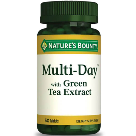 Nature's Bounty Multi Day Green Tea Extract 50 tablet multivitamin B6 D K vitaminleri ve 32 mg EGCG içeren kutu- 1