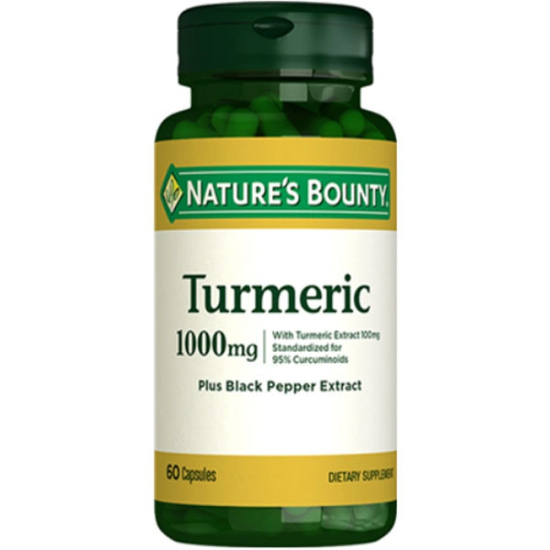 Nature's Bounty Turmeric 1000 mg Plus Black Pepper 60 kapsül 900 mg zerdeçal kök tozu 100 mg ekstre 5 mg karabiber- 1