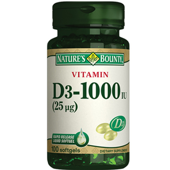 Nature’s Bounty Vitamin D3 1000 IU 100 softjel, 1 kapsülde 25 mcg D3 vitamini, kemik kas ve bağışıklık desteği- 1