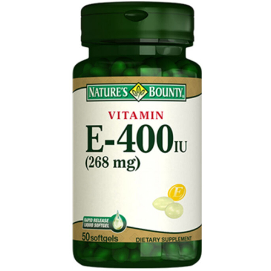 Nature's Bounty Vitamin E 400 IU 50 softgel takviye edici gıda kutu görseli 267 mg E vitamini tatlandırıcı içermez- 1