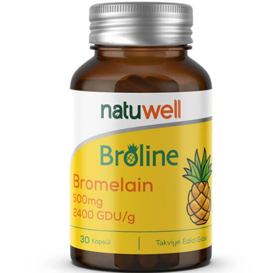 Natuwell Broline bromelain 500 mg 1200 GDU 30 kapsül gıda takviyesi ürün kutusu- 1