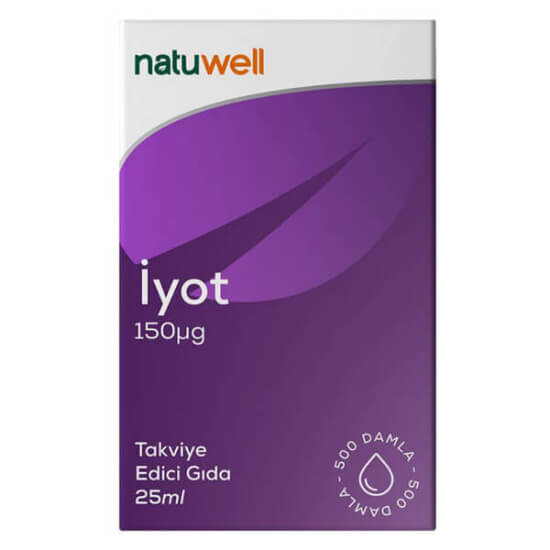 Natuwell İyot Damla 25 ml, 1 damlada 150 mcg iyot içeren takviye, su potasyum iyodür iyot sitrik asit- 1