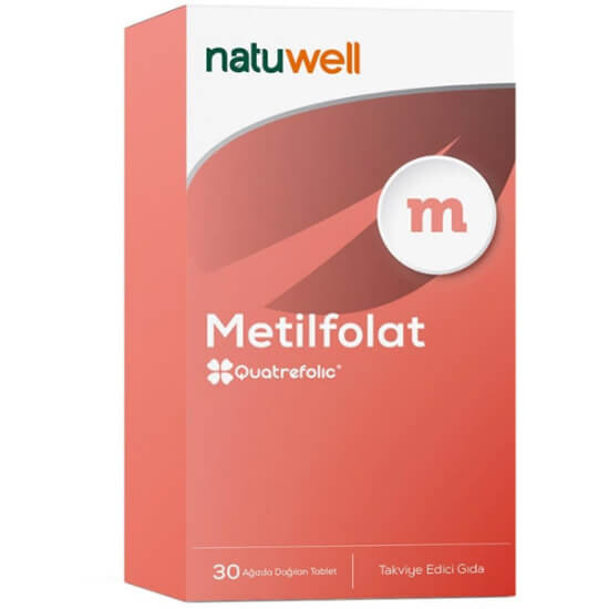 Natuwell Metilfolat 30 Tablet folik asit 400 µg gıda takviyesi kutusu 30 tablet 11 yaş ve üzeri günde 1 tablet- 1