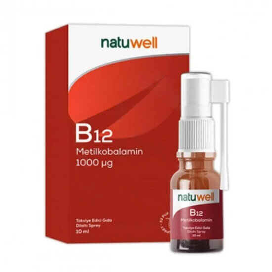 Natuwell Vitamin B12 metilkobalamin dilaltı sprey 10 ml 1000 µg B12 11 yaş ve üzeri günlük 1-2 puf takviye- 1