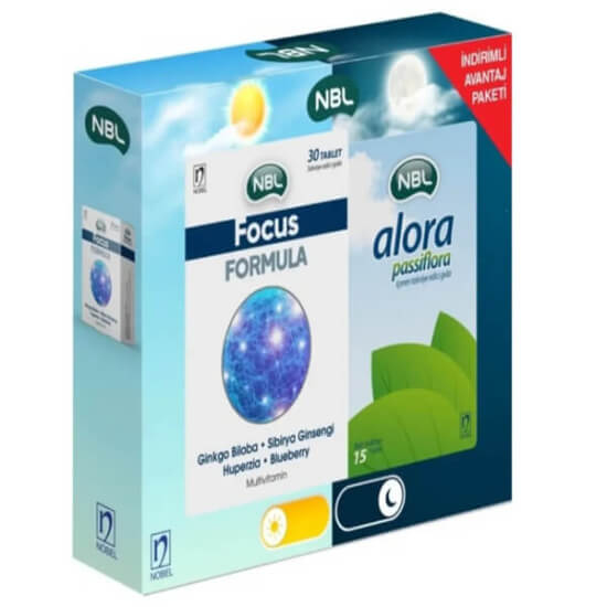 NBL Alora Passiflora 30 tablet ve NBL Focus Formula 30 tablet avantaj paketi, 2 kutu takviye edici gıda- 1