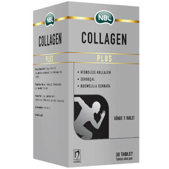 NBL Collagen Plus 30 tablet kolajen takviyesi kutusu, 400 mg hidrolize kollajen, 200 mg akgünlük, 200 mg zerdeçal- 1