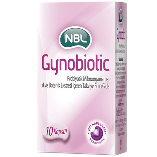 NBL Gynobiotic 10 kapsül probiyotik takviye; kapsülde 5 milyar CFU, lif ve cranberry ekstresi içeren kutu- 1