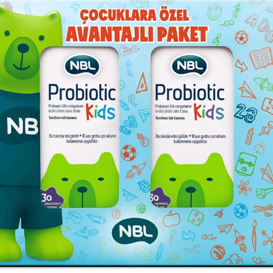 NBL Probiotic Kids avantajlı paket 30+30 yoğurt aromalı çiğneme tableti 4 probiyotik 2,3 milyar aktif probiyotik lif- 1