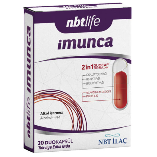 NBT Life İmunca 20 kapsül takviye edici gıda saf propolis 50 mg okaliptus yağı 25 mg biberiye kekik- 1