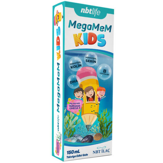 NBT Life Megamem Kids 150 ml sıvı şurup takviye, 5 mL DHA 100 mg fosfotidilserin 75 mg, 4+ yaş- 1