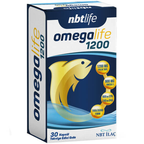 NBT Life Omegalife 1200 mg balık yağı 30 yumuşak kapsül, her kapsülde 900 mg omega-3 600 mg EPA 240 mg DHA- 1