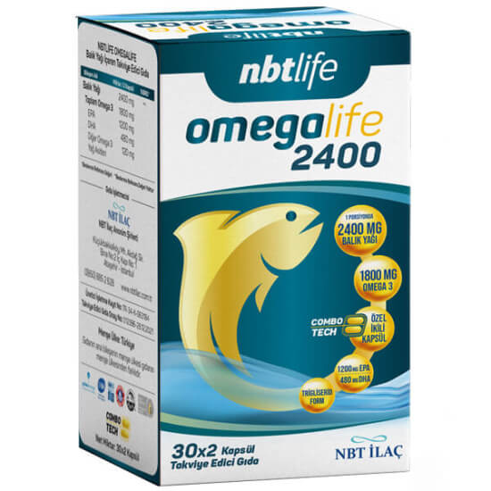 NBT Life Omegalife 2400 mg 60 kapsül balık yağı, trigliserid form, omega 3 1800 mg, EPA 1200 mg DHA 480 mg- 1