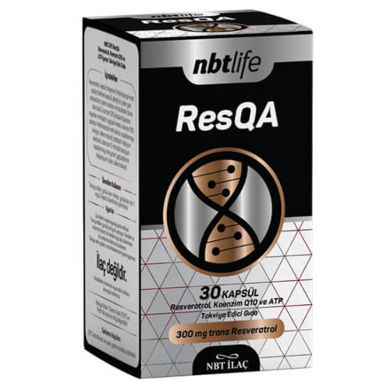 NBT Life ResQa Resveratrol + Koenzim Q10 30 kapsül takviye edici gıda kutusu, resveratrol ve CoQ10 içerir- 1