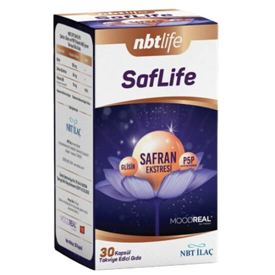 NBT Life Saflife 30 kapsül takviye edici gıda kutusu glisin 150 mg safran ekstresi 30 mg vitamin B6 10 mg- 1