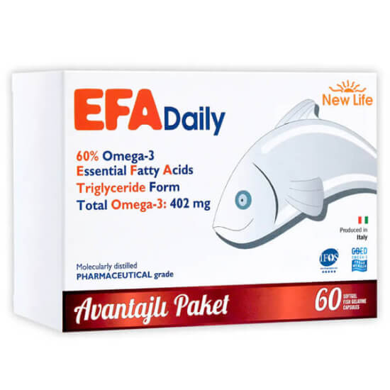 New Life Efa Daily Omega 3 balık yağı 60 kapsül trigliserid form 402 mg omega-3 221 mg EPA 147 mg DHA- 1
