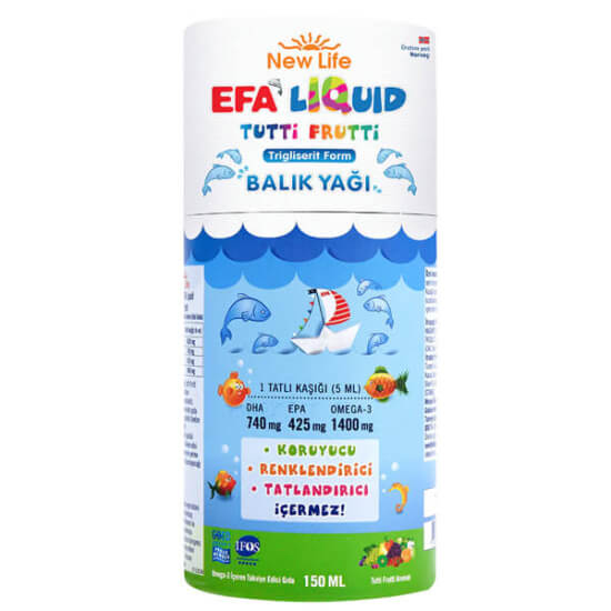 New Life Efa Liquid sıvı balık yağı 150 ml tutti frutti 5 ml’de 1400 mg Omega-3 740 mg DHA 425 mg EPA- 1
