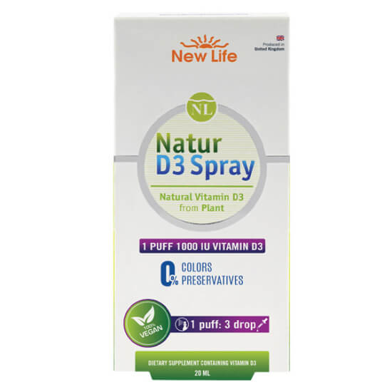 New Life Natur D3 Spray 1000 IU 20 ml vegan D3 25 mcg deniz algi kaynakli sprey damla dogal E vit- 1