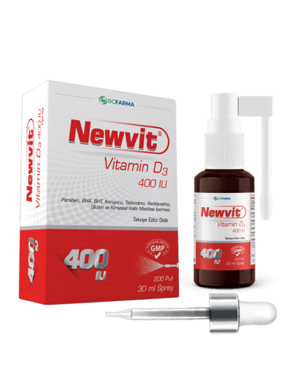 Newvit Vitamin D3 Sprey Damla 400 IU 30 ml cam şişe, organik sızma zeytinyağı bazlı, katkısız, glutensiz- 1