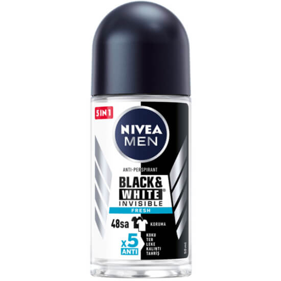 Nivea Black White Invisible Men Fresh Roll On 50 ml etanol içermez 48 saat koruma siyah beyaz iz ve leke karşıtı- 1