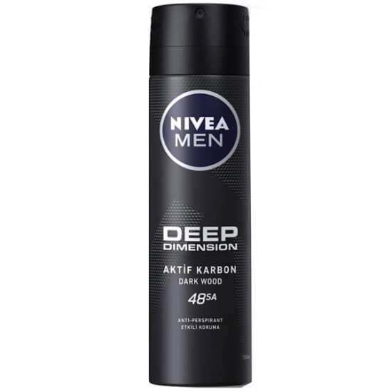 Nivea Deep Dimension erkek deodorant sprey 150 ml siyah karbon odunsu koku 48 saat anti perspirant siyah iz bırakmaz- 1